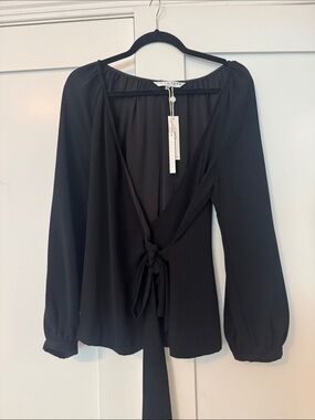Trina Turk Black Long-Sleeve Wrap Top